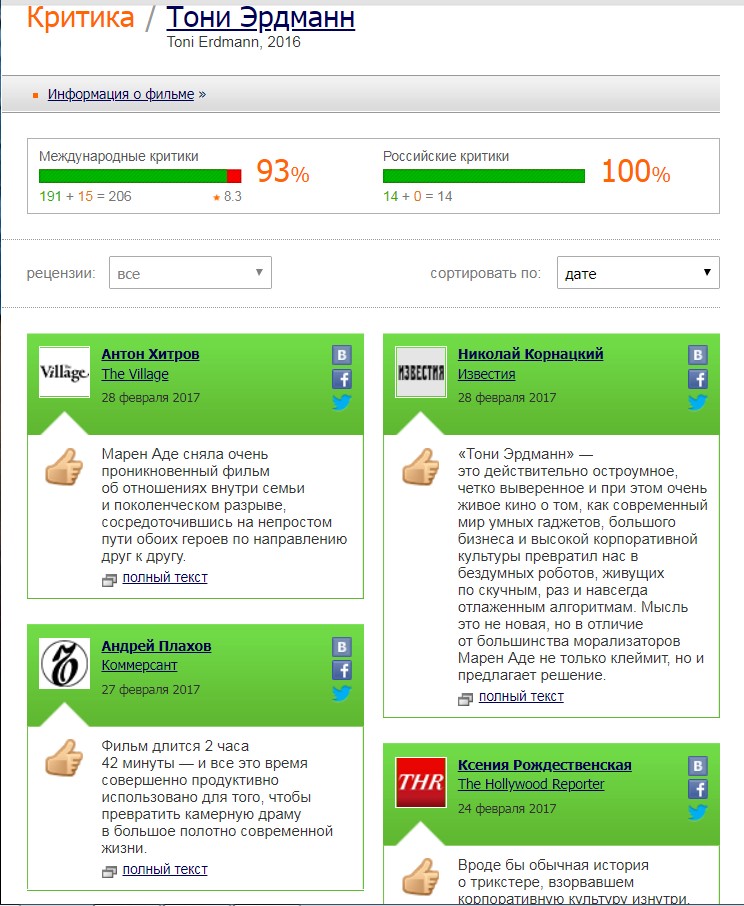 Тони Эрдманн отзывы кинокритиков